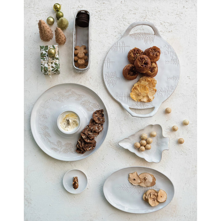 White Tree Shaped Stoneware Plate