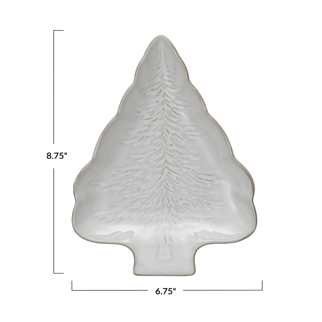 White Tree Shaped Stoneware Plate