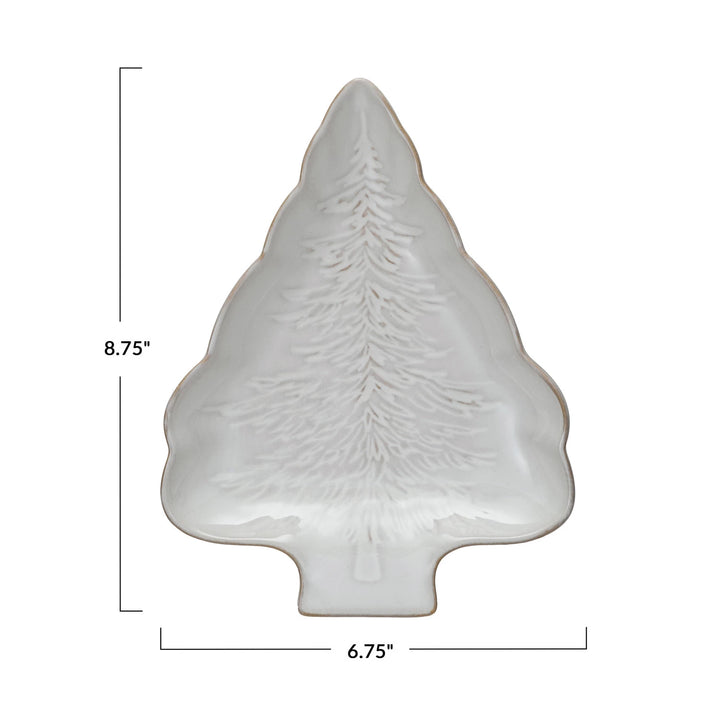 White Tree Shaped Stoneware Plate