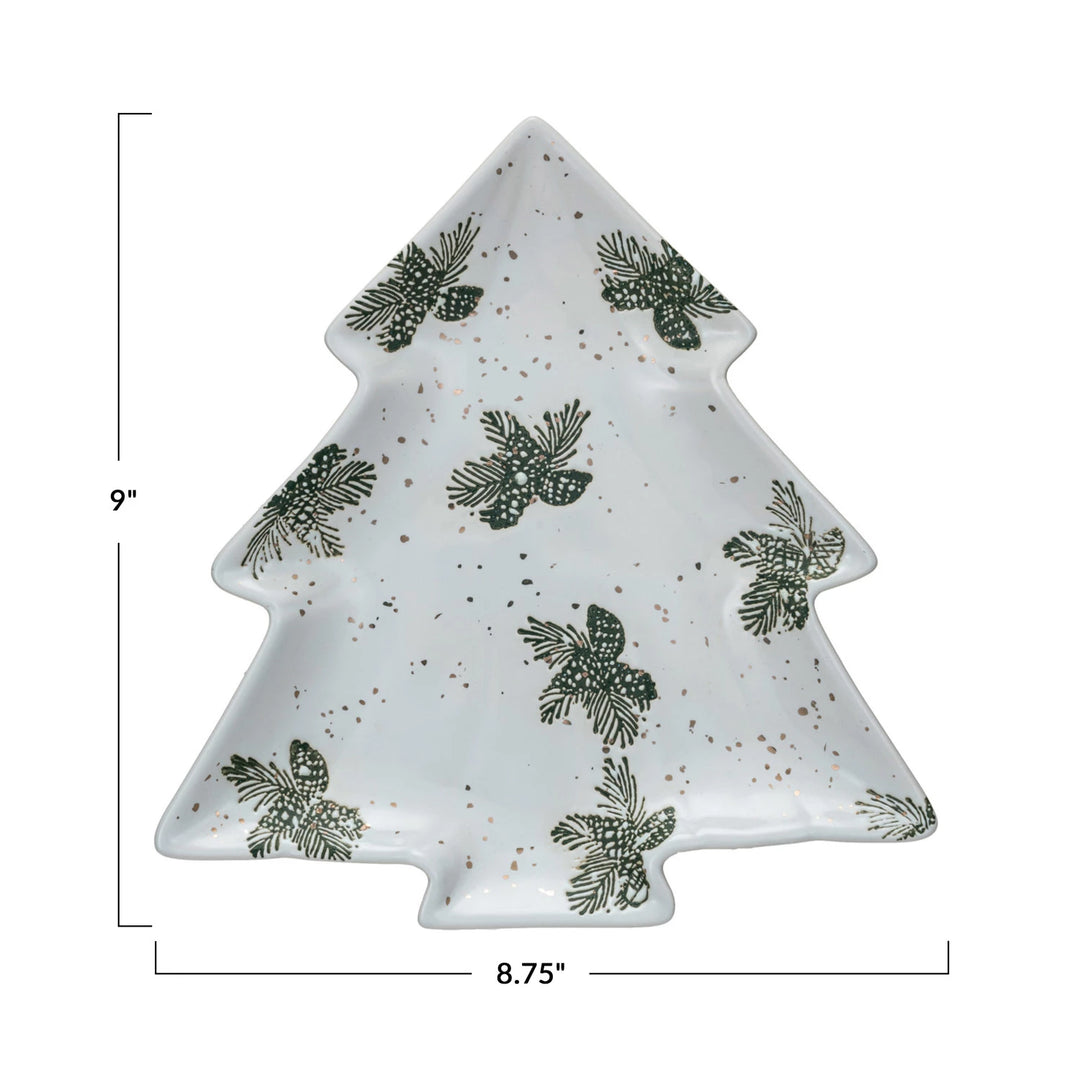 Tree Shaped plate with Green + Gold, 9"