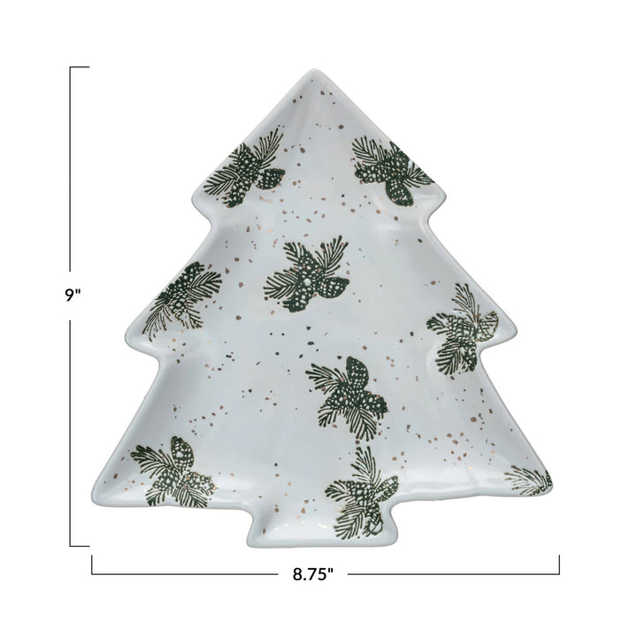 Tree Shaped plate with Green + Gold, 9"