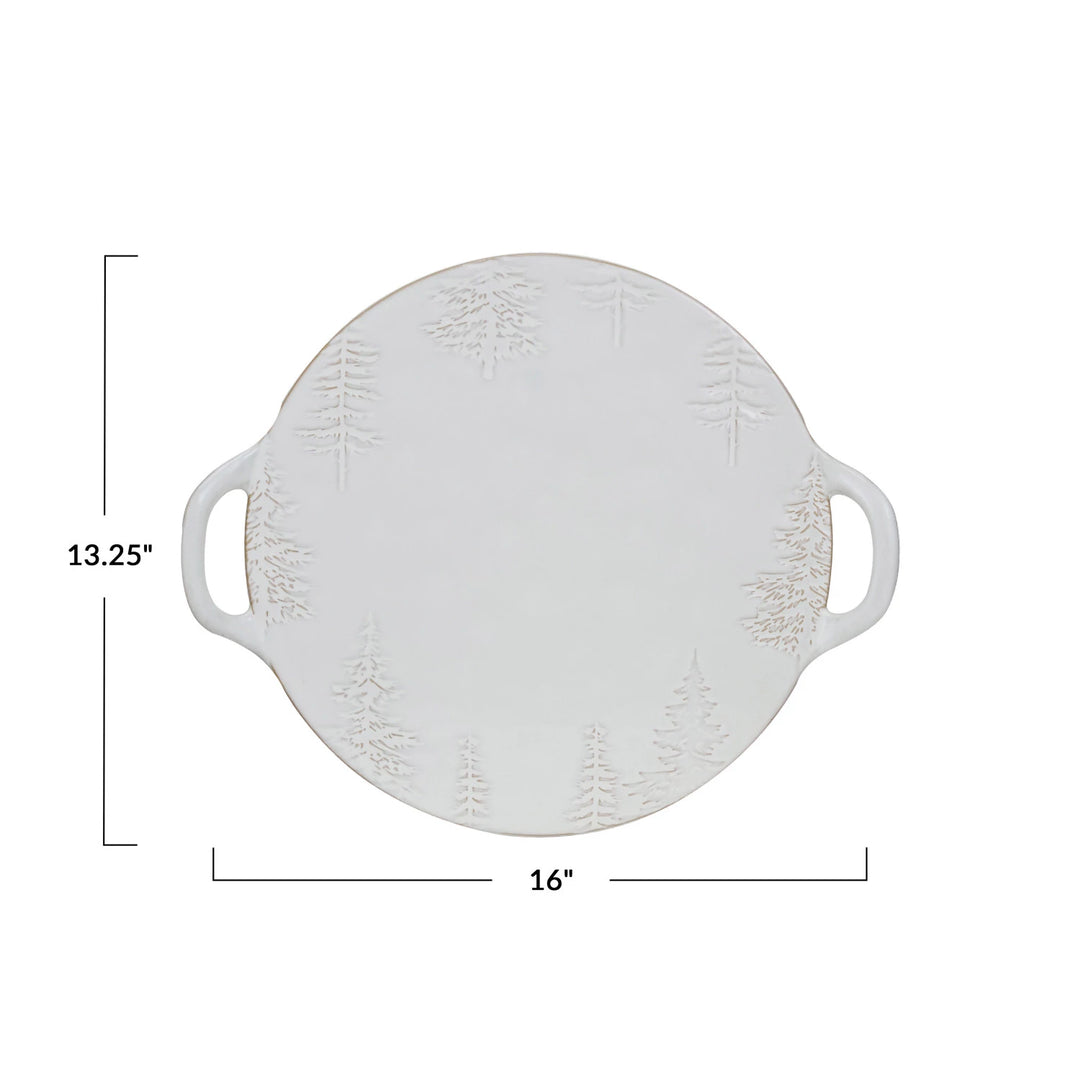 Debossed Stoneware Tray with Tree Design and Handles
