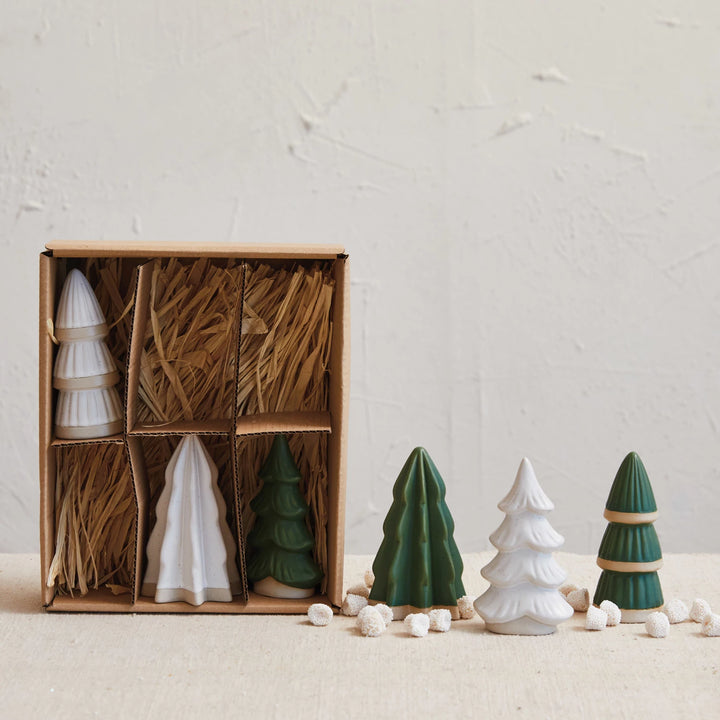 Stoneware Trees Green &amp; White