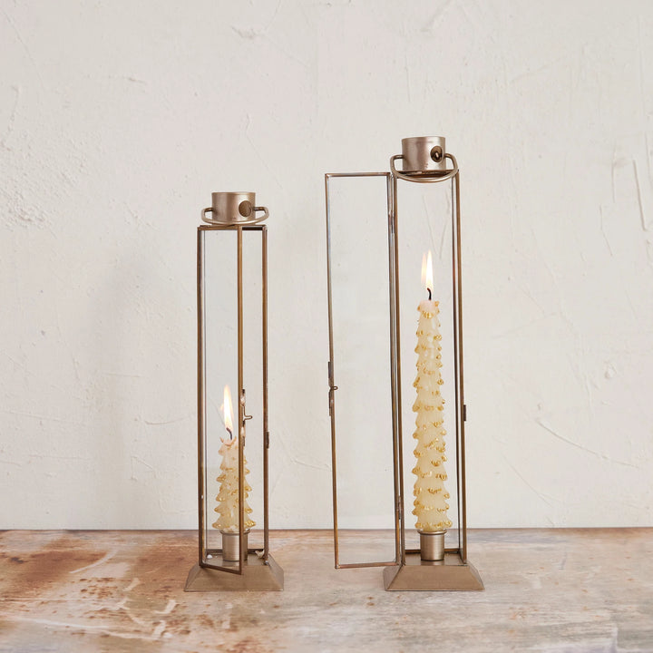Gold-Tipped Tree Taper Candles, Set of 2