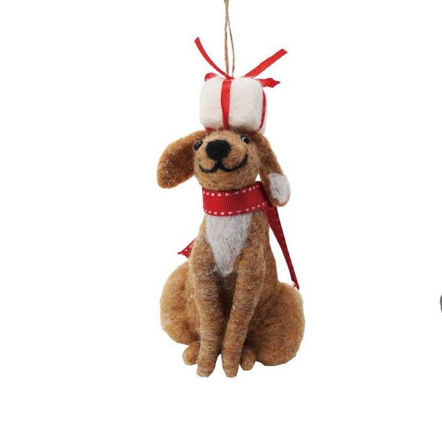 Handmade Wool Felt Holiday Dog Ornament