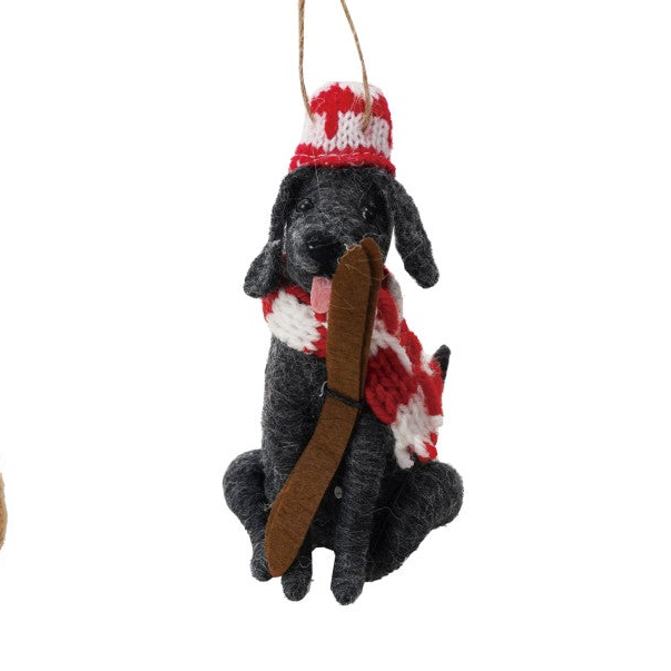 Handmade Wool Felt Holiday Dog Ornament