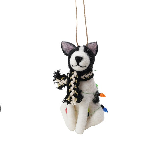 Handmade Wool Felt Holiday Dog Ornament