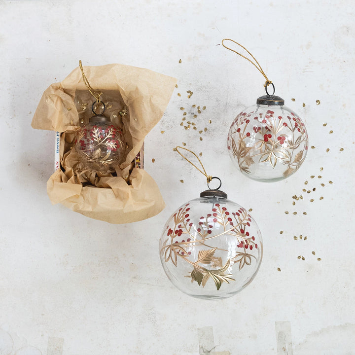 Berry Hand-Painted Etched Glass Ball Ornament