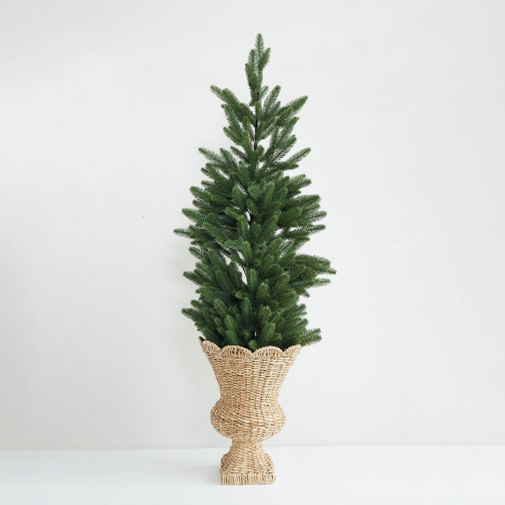 Hand-Woven Rattan Scalloped Urn