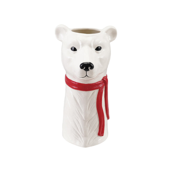 Stoneware Polar Bear Vase with Red Scarf