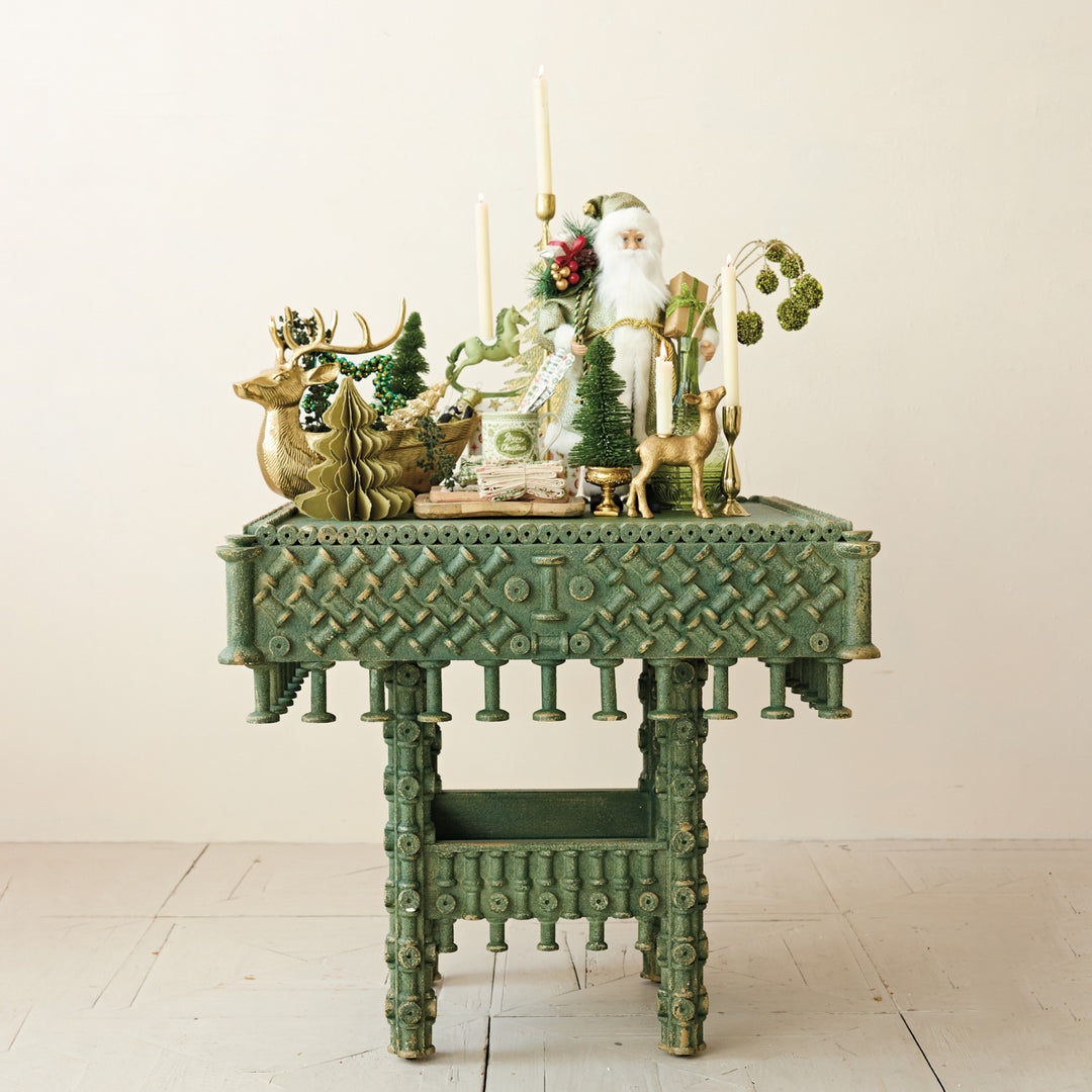 Sage Green Santa with Bouquet &amp; Gift