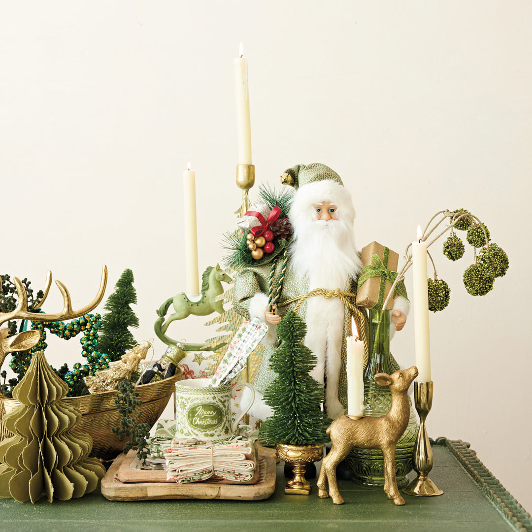 Sage Green Santa with Bouquet &amp; Gift