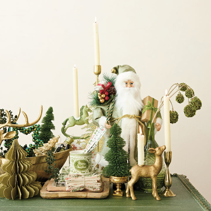 Sage Green Santa with Bouquet &amp; Gift