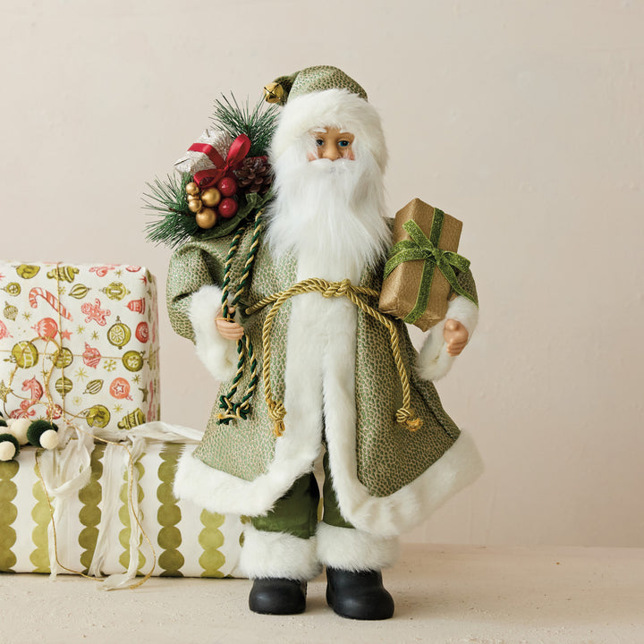 Sage Green Santa with Bouquet &amp; Gift