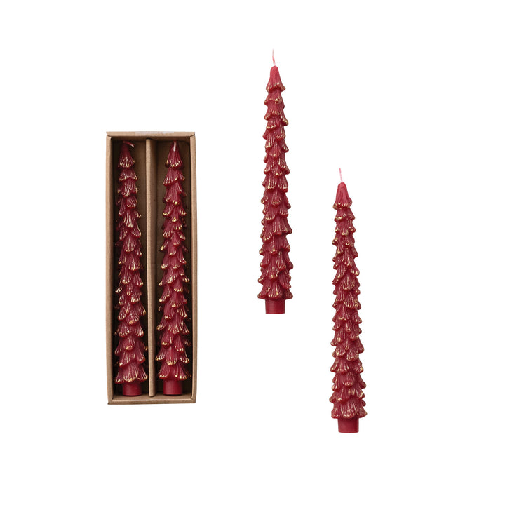 Gold-Tipped Tree Taper Candles, Set of 2