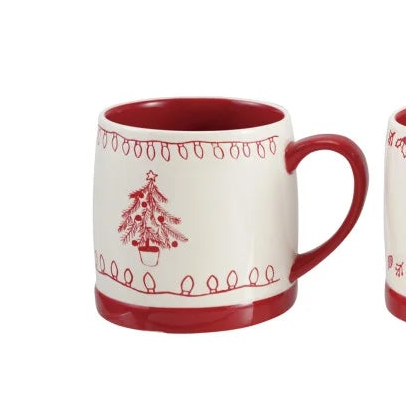 Red &amp; White Stoneware Holiday Mug