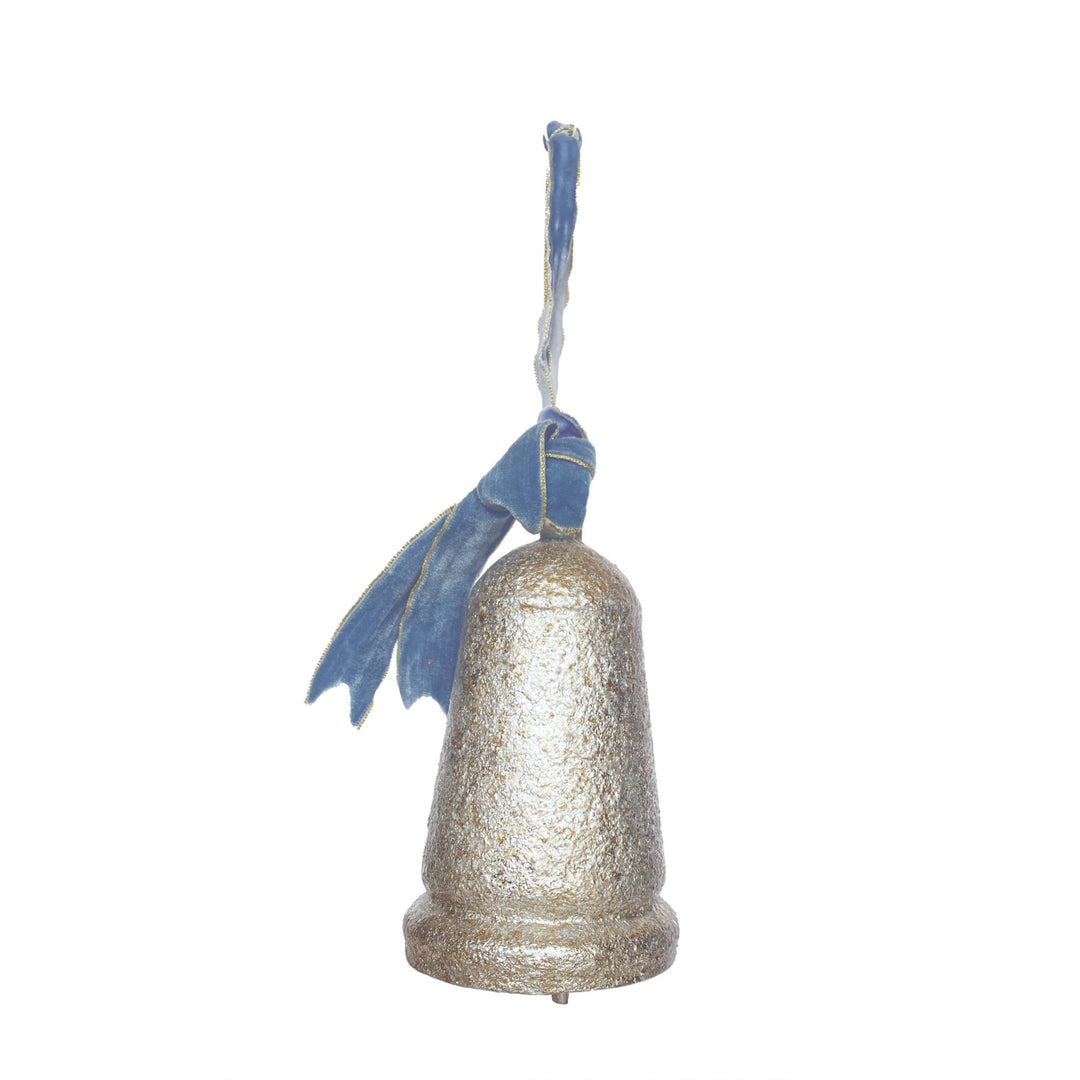 Antique Silver Bell with Blue Velvet Ribbon