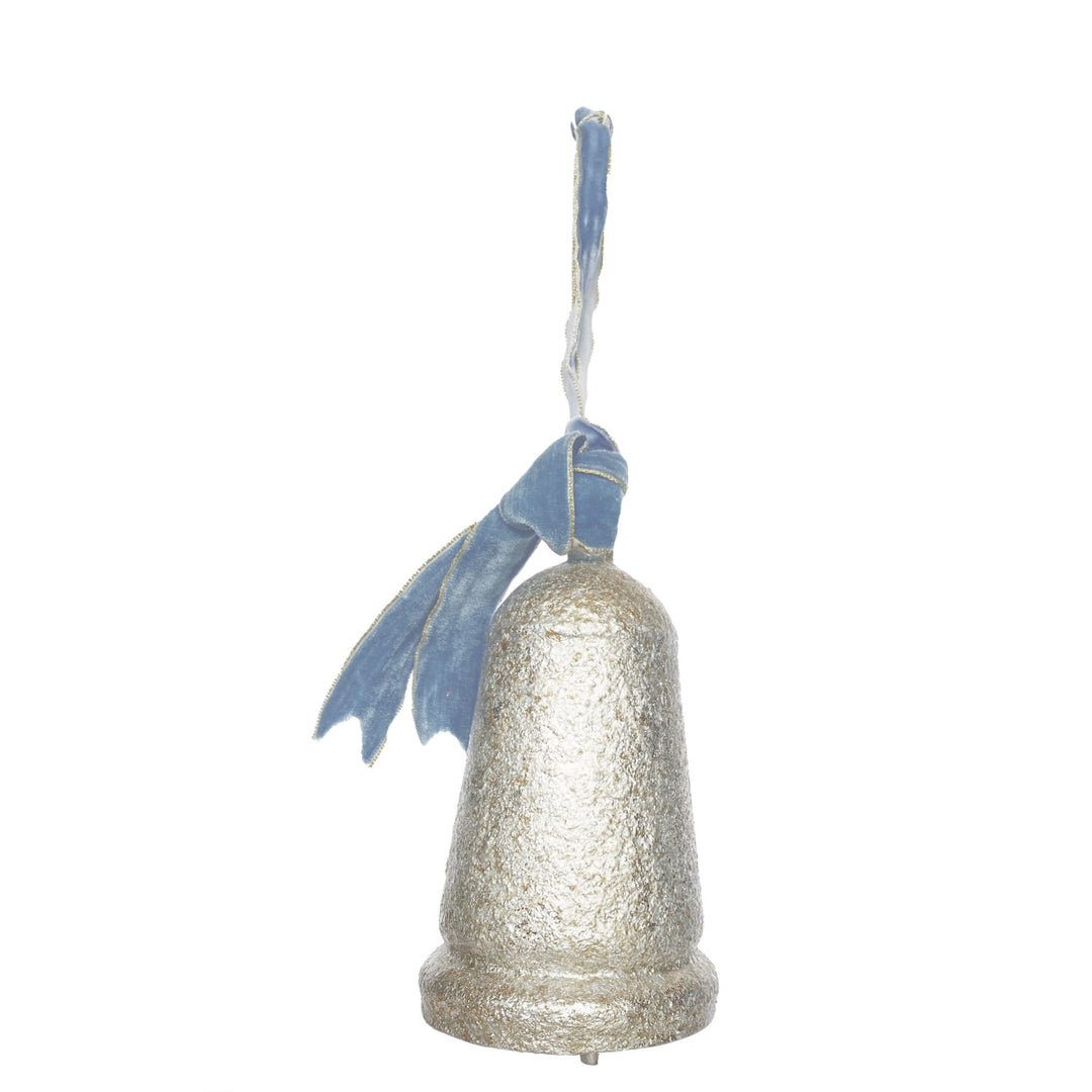 Antique Silver Bell with Blue Velvet Ribbon