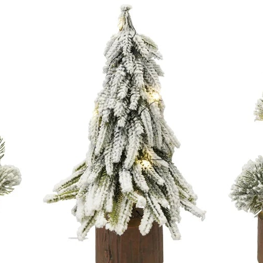 Lighted Snow-Tipped Mini Tree with Faux Wood Base