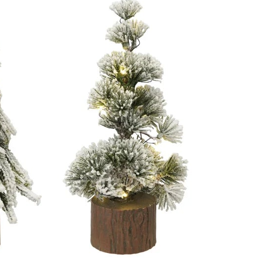 Lighted Snow-Tipped Mini Tree with Faux Wood Base